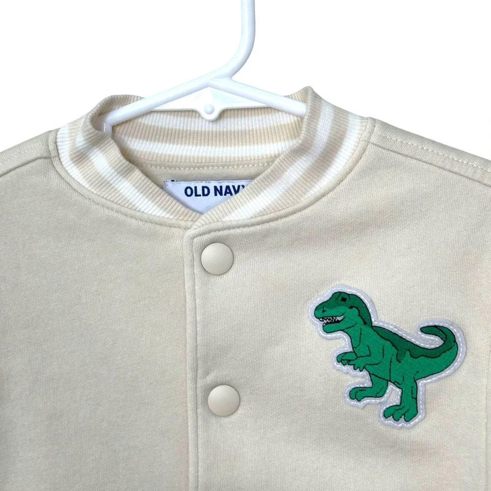 Old Navy Varsity Jacket Toddler 2T Cream Dinosaur Patch Bomber Sweatshirt